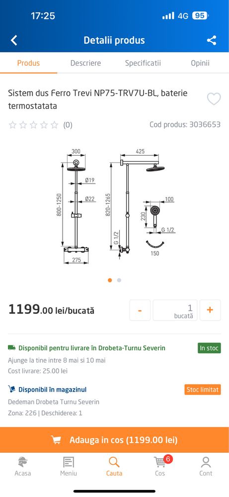 Vand sistem de dus nou Ferro Trevi