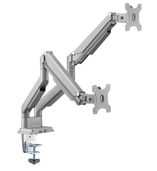 Suport birou 2 monitoare A+ SMLC24, gas spring, 17''-32'', Argintiu