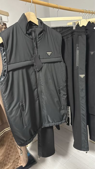 Trening Premium Prada Toamnă-Iarnă Vesta + Pantalon | Negru Elegant