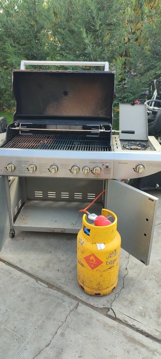 Grătar pe gaz cu grill si rotisor 6+1 inox