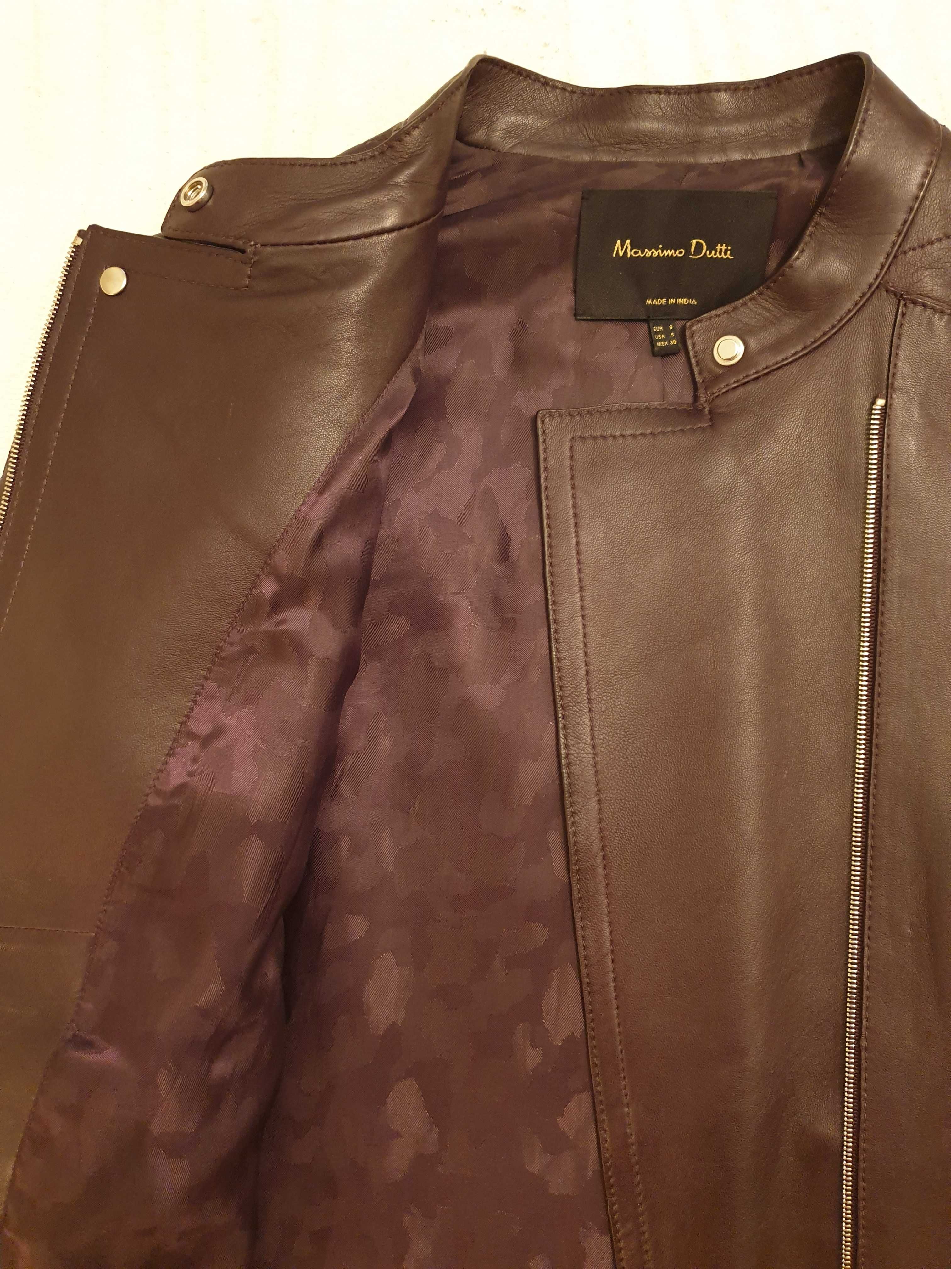 Кожаная куртка Массимо Дутти, S размер, бордово-фиолетового цвета