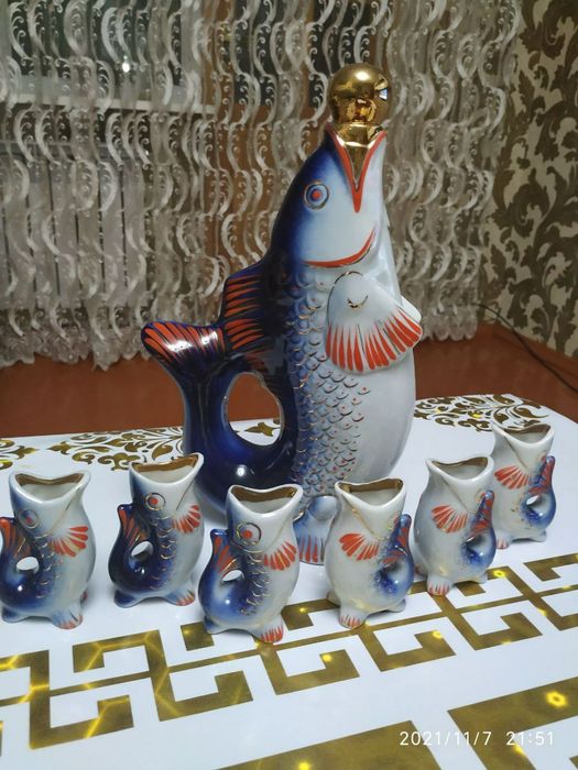 Набор для напитков Рыба роспись Городницкий фарфоровый завод 8 комплек