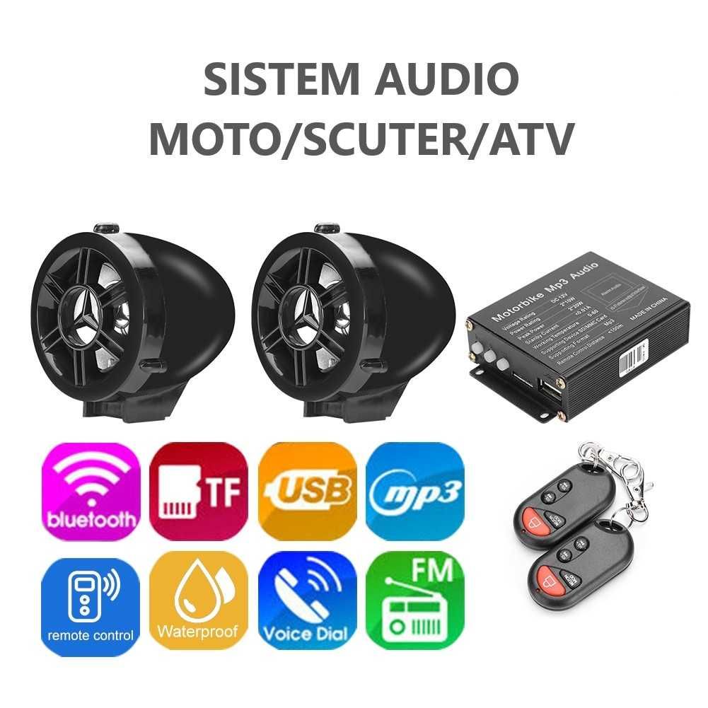 Sistem audio moto/scuter/atv Bluetooth/MP3/FM Radio/Alarma