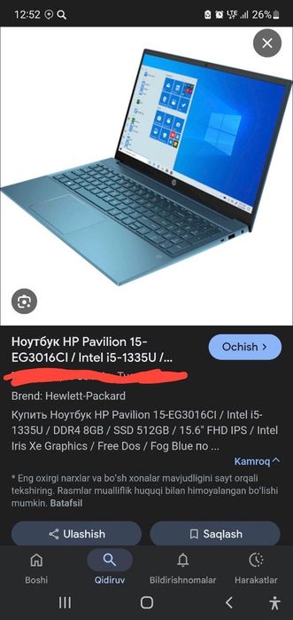 Hp noutbok sotladi