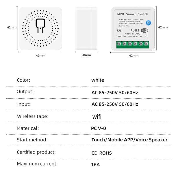 Comutator inteligent WiFi 16A Smart Home Tuya Alexa Google