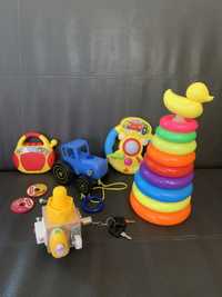 Набор игрушек для малышей (синий трактор, руль, плеер, бизикуб)