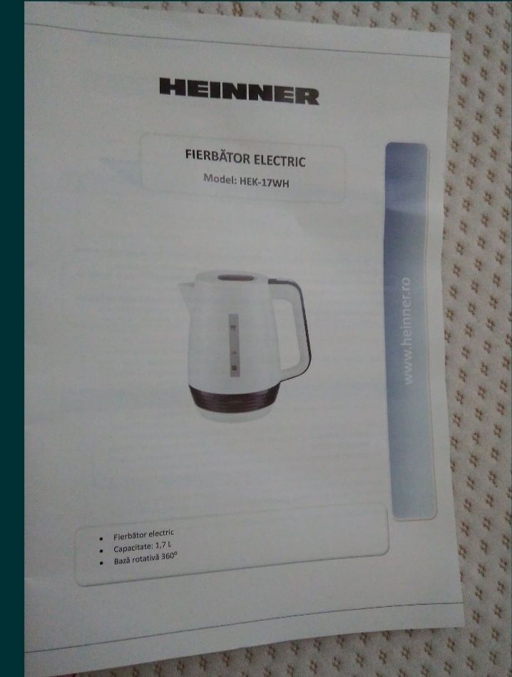 Fierbator electric Heinner, 1.7 litri, Alb