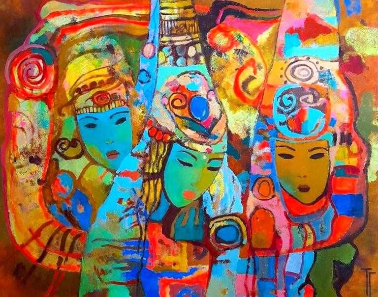 Картина холст масло казахские девушки авторская этно живопись