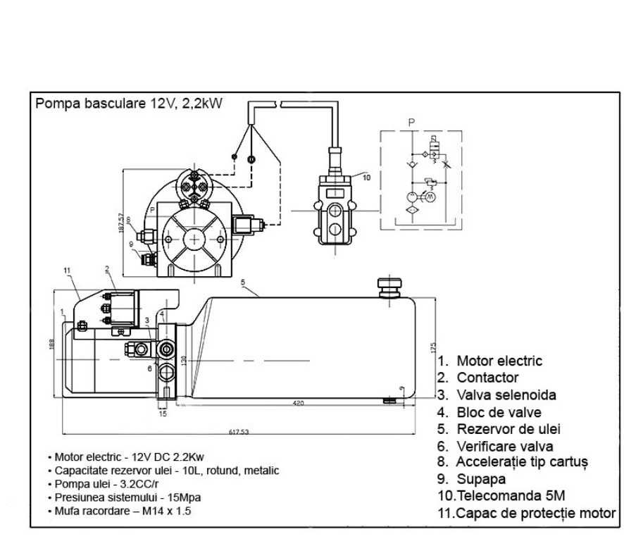 Pompa basculare 12V, 2,2kW 13 Tone rezervor metalic 10L si telecomanda