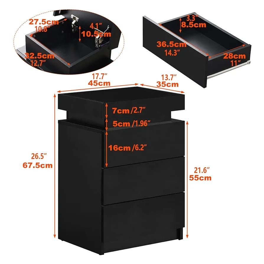 Шкафче с  LED осветление и  3 чекмеджета,