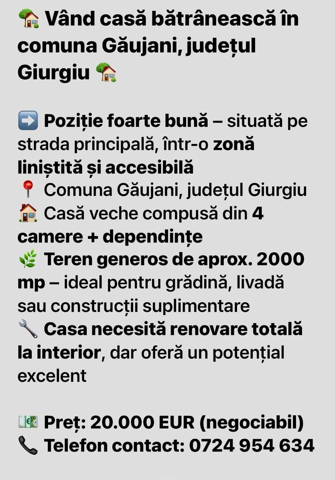 Casa de vanzare in com Gaujani Judetul Giurgiu + teren int iVedea
