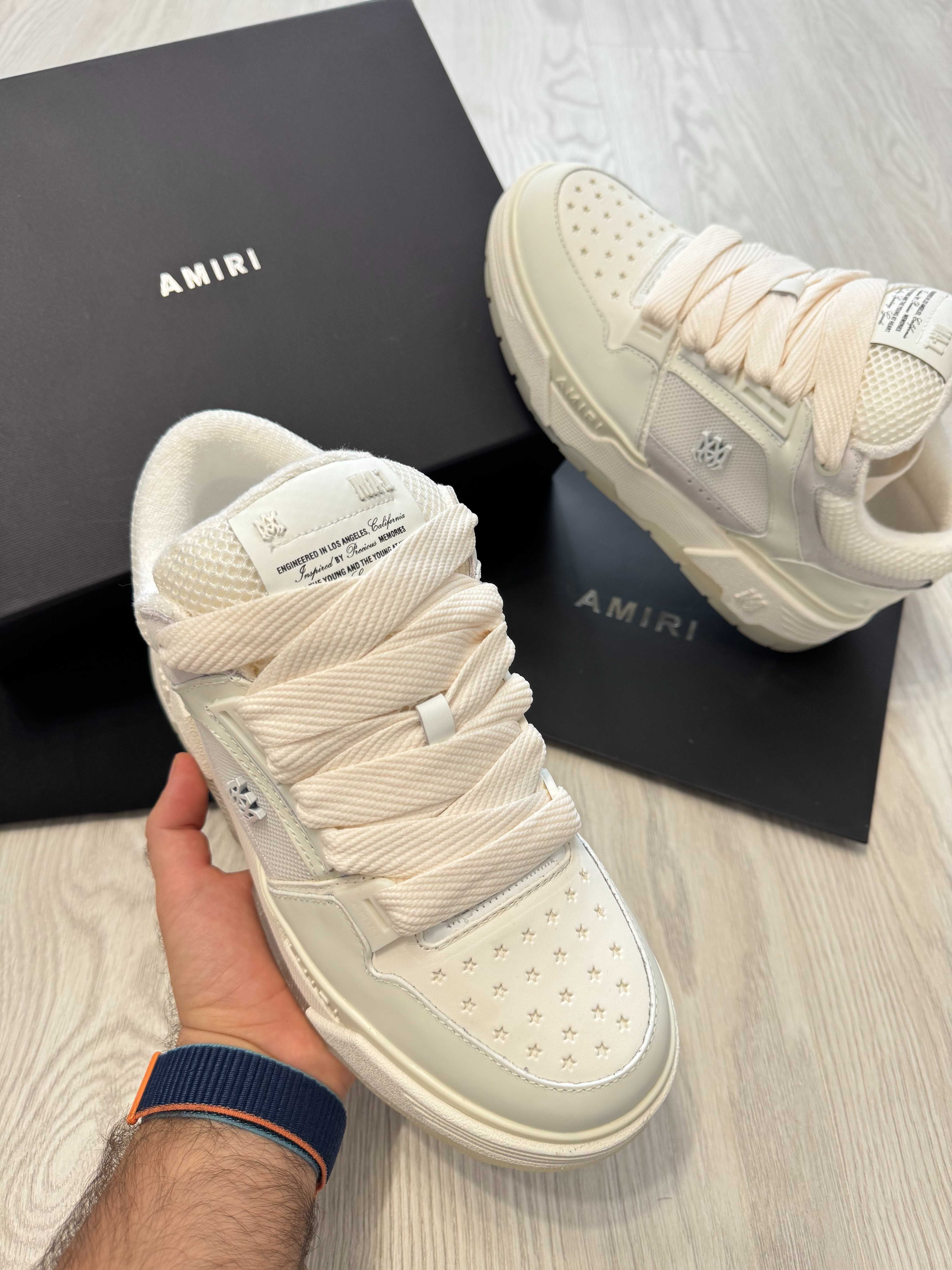 Adidasi Amiri MA-1 Lace-Up Sneakers - White Premium din Piele - NOI