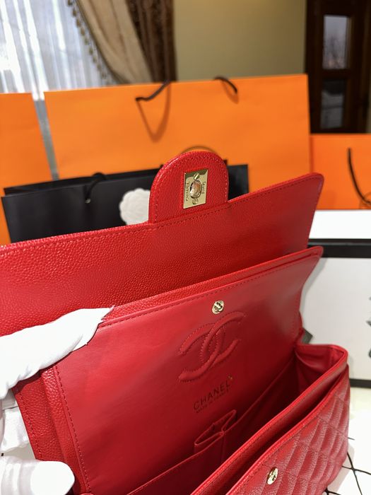 Geanta dama chanel 26cm rosu cu accesorii aurii cadou c:80