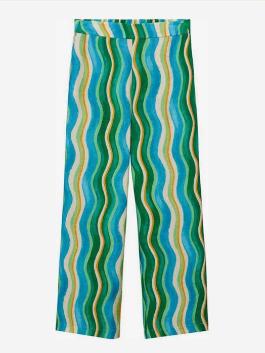 Largi Pantaloni MANGO, XS-S, turcoaz cu dungi