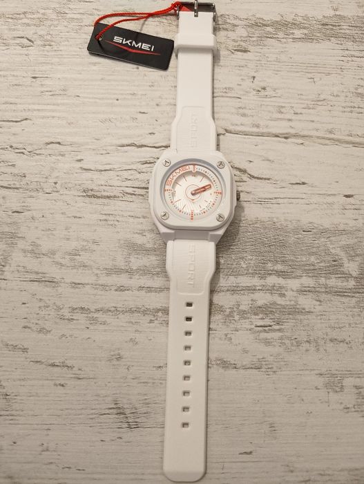 Ceas quartz bărbați unisex alb cu portocaliu,nu automatic mecanic-nou,