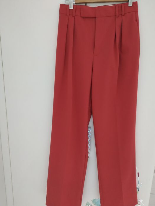 Pantaloni drepti la dunga, roz pudra, S/M