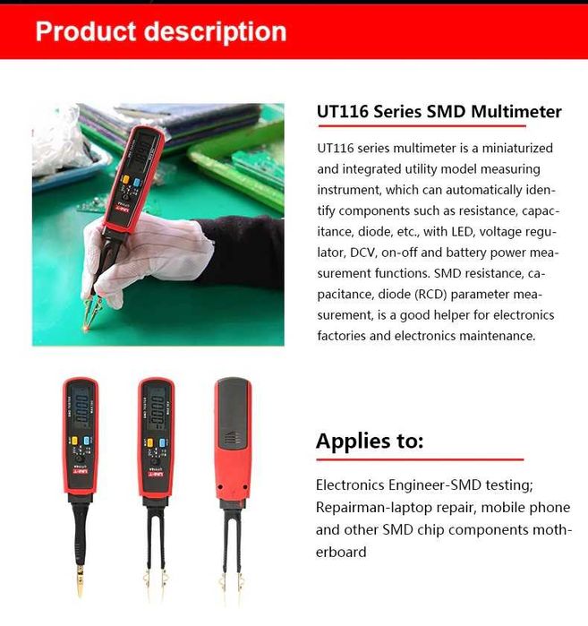 Tester SMD ut116C multimetru tip penseta