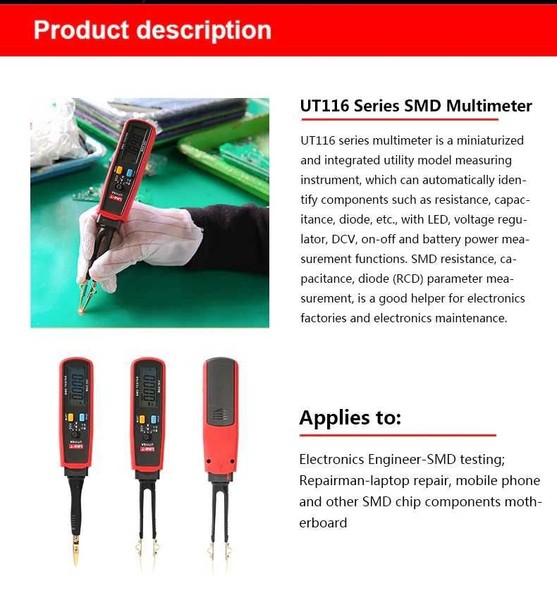 Tester SMD ut116C multimetru tip penseta