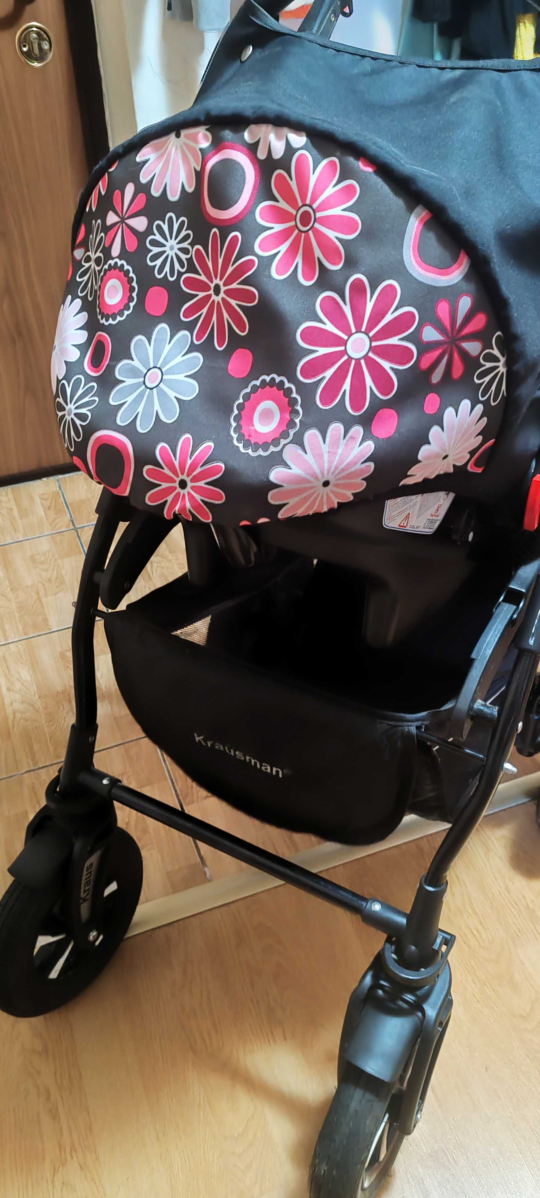 Carucior Krausman Copii Bebe 3 in 1 - Kraus Clasic Black Pink