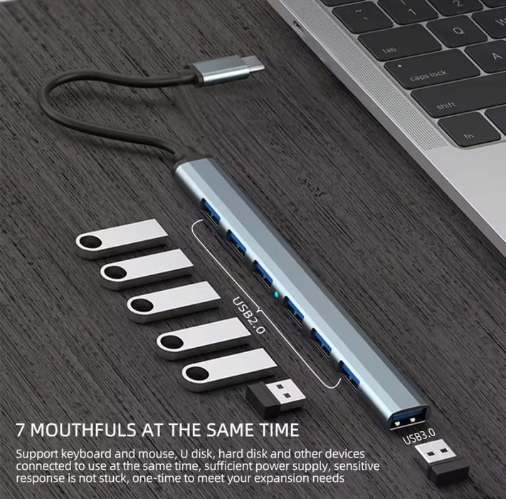 Hub USB-C 7 în 1 – USB 3.0, ideal pentru laptop