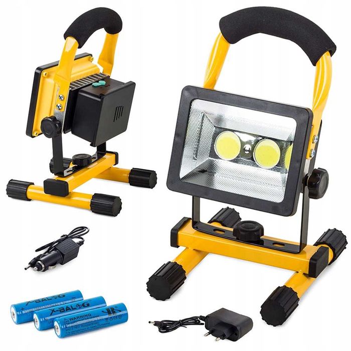 Lampa de lucru tip proiector cu 2 LED-uri 50W, acumulator si suport