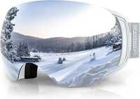 Ochelari de schi magnetici FINDWAY, protecție 100% UV400, alb-oglinda