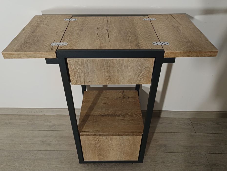 4 Buc. Comodă pe Roți cu Sertar și Blat Pliabil; Stand; Dulap Suport