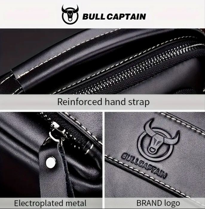 -9%Промоция•Универсална и Стилна черна кожена мъжка чанта Bullcaptain*