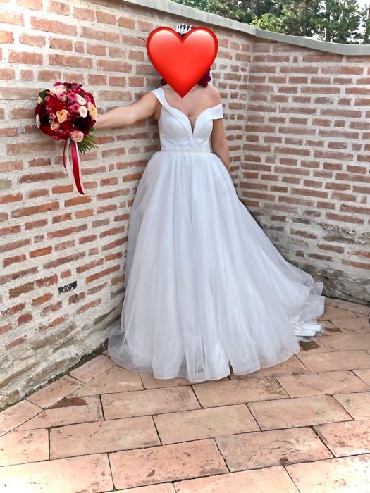 Rochie de mireasă tip A-line/ prințesă - ivoire, sclipici fin