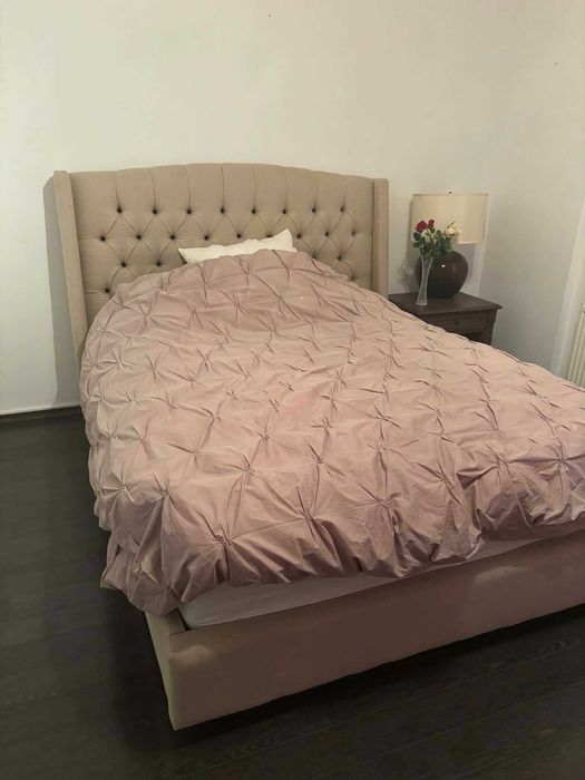 Pat tapițat premium bej 160x200 cm – fără saltea