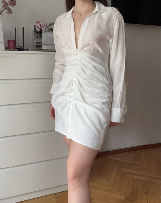 Rochie zara din panza alba - bej
