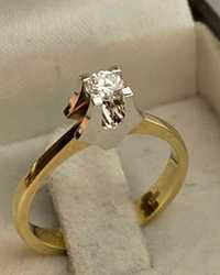 Inel de aur galben 18k cu diamant solitaire 0.2 ct montat in aur alb