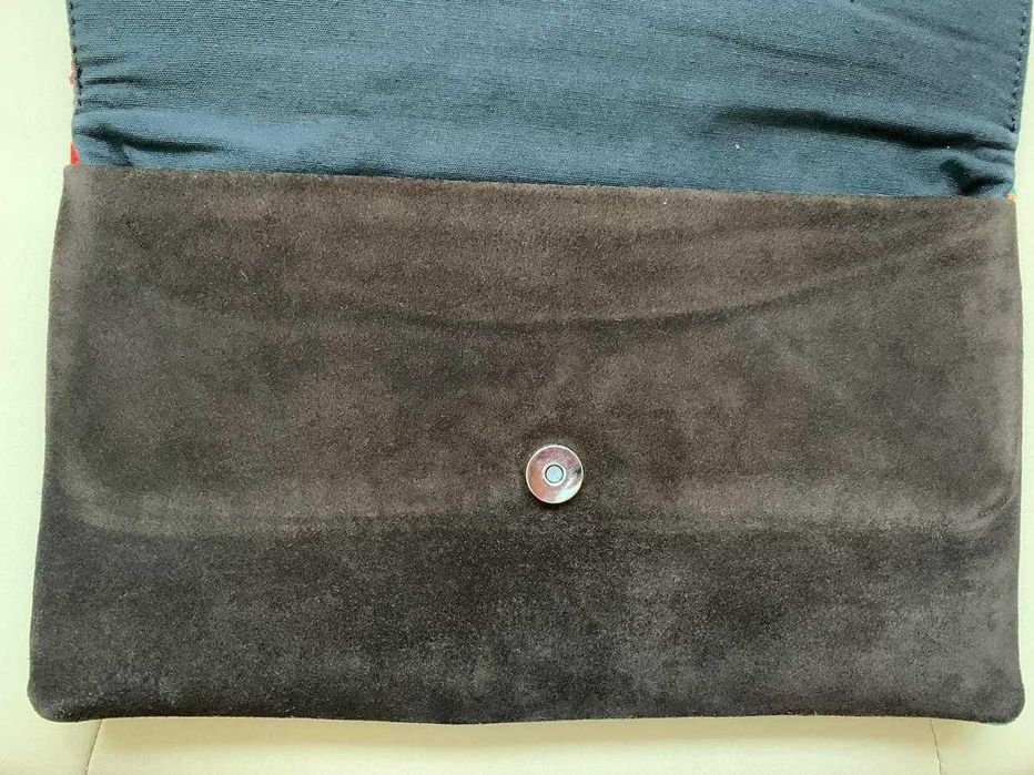 Plic geanta piele intoarsa și țesătura tradiționala lana vintage nu ie