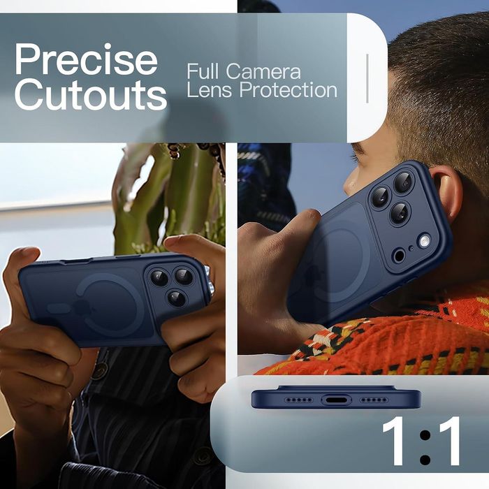 Матов magsafe кейс за apple iphone 17 pro max - тъмно син