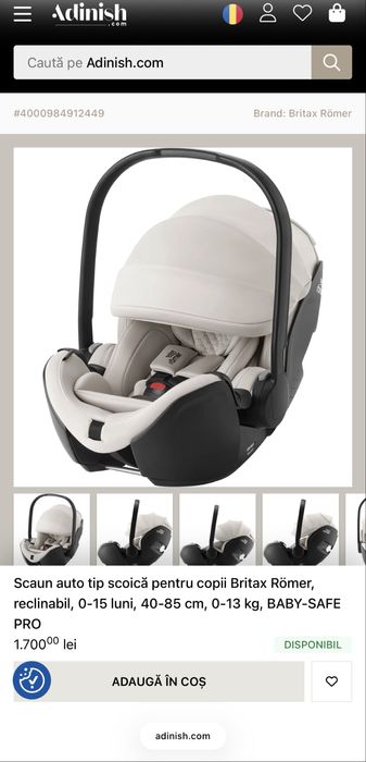 Scaun auto tip scoică pentru copii Britax Romer, BABY-SAFE PRO