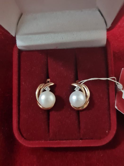 Золотые Новые Серьги с Жемчугом