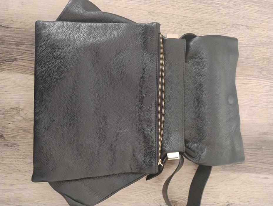 Голяма черна чанта от естествена кожа