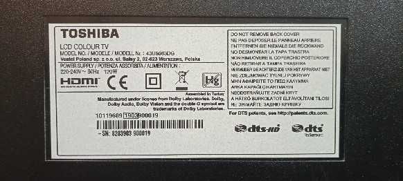 TOSHIBA 43U5863DG телевизор  за въстановяване или части