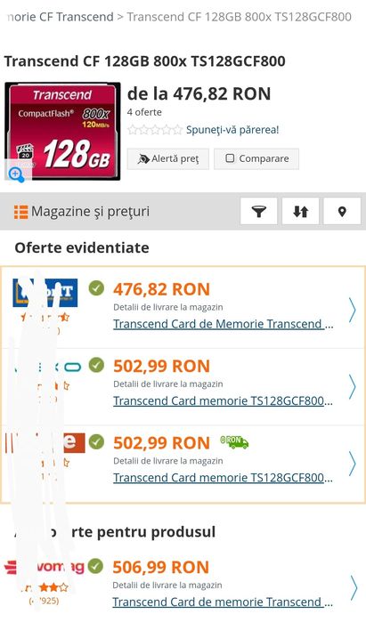 Card Transcend CF 128GB 800x si 3x16GB (Compact Flash)