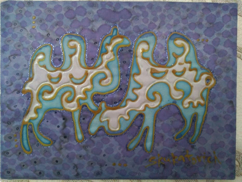 Батик на шелке "Түйе" (верблюды) ручная работа