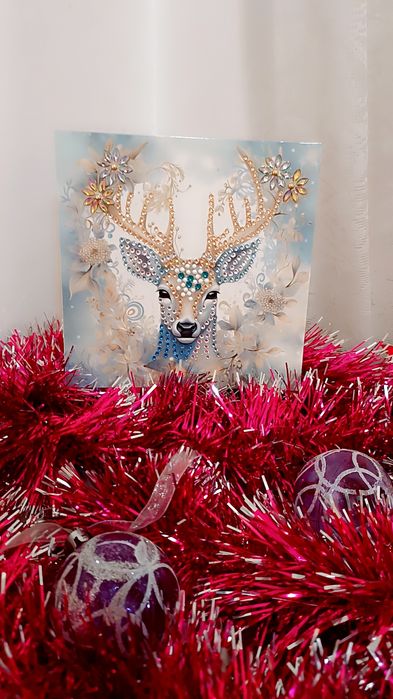 Felicitare de Crăciun din mozaic cu diamante – 30 x 15 cm