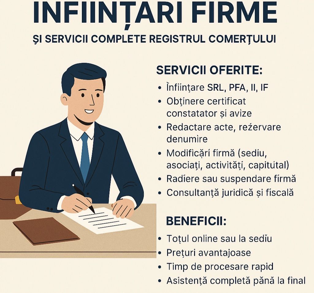 Înființări firme/Modificări acte/Găzduire sediu