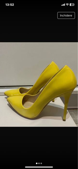 Pantofi Stiletto de damă din lac galben