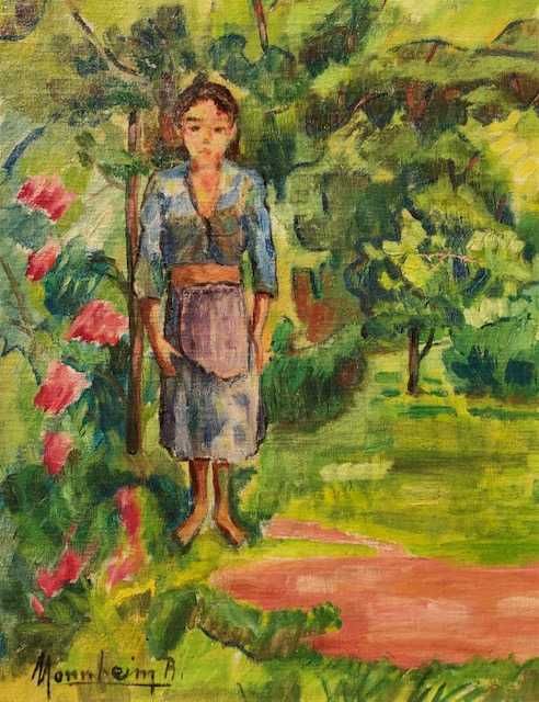 Fetiță în grădină” ulei/cart, 40x30cm Semnat,școală maghiara MODERNIST