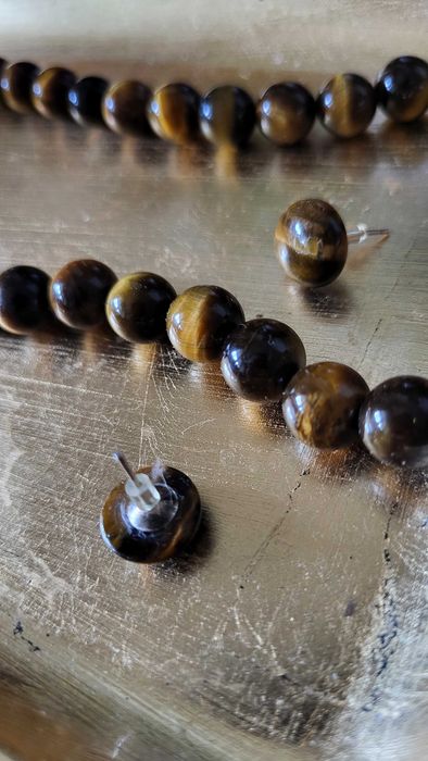 Bijuterii pietre naturale ochi de tigru - set colier cercei