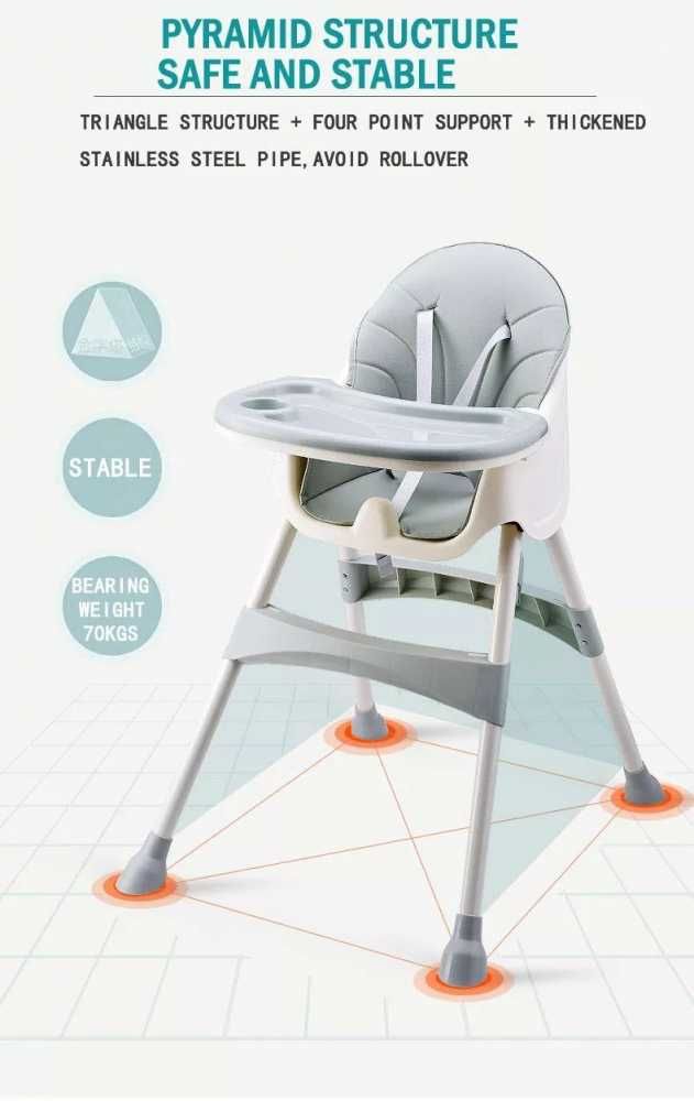 Scaun de masa copii, Little Mom, transformabil, reglabil Dinner Grey