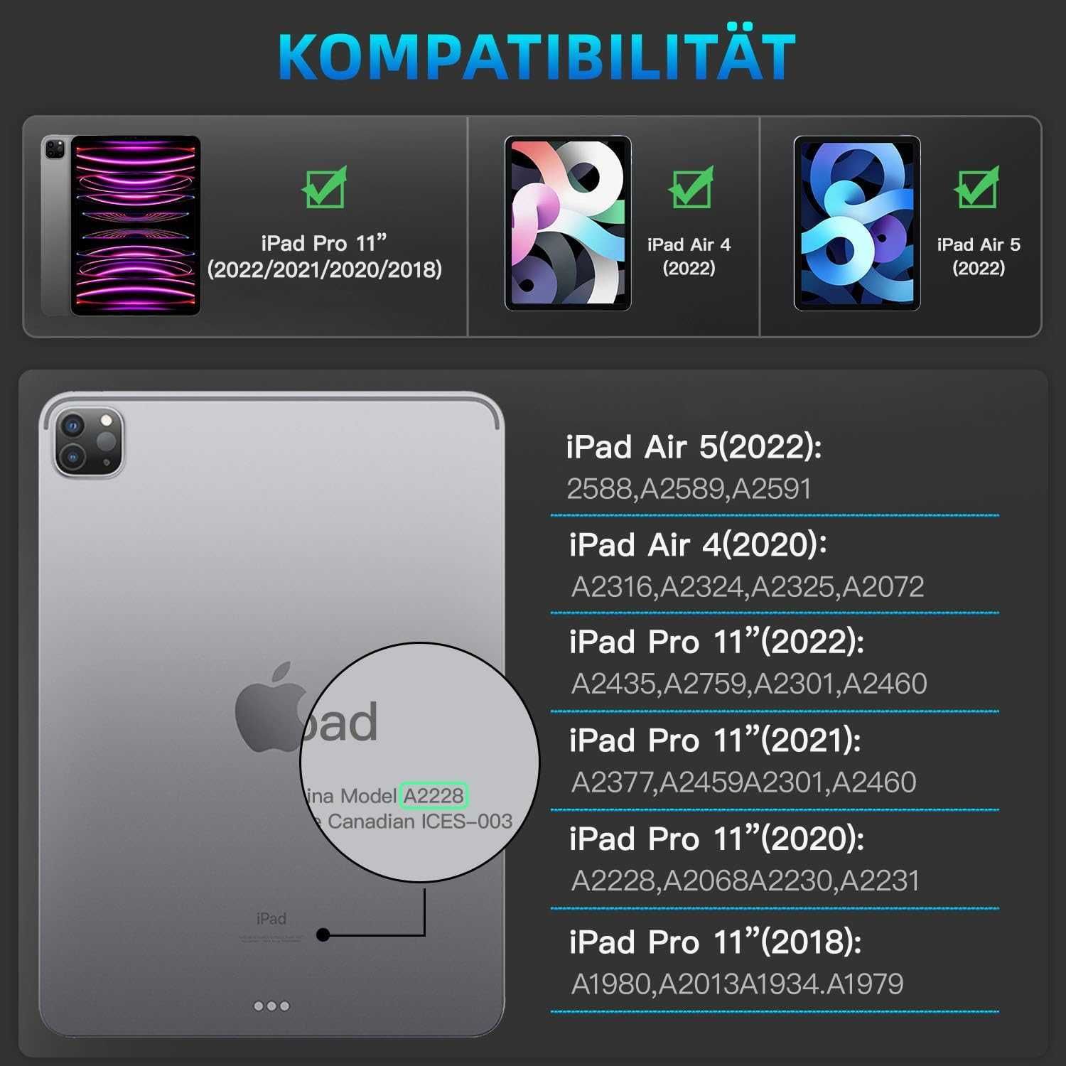 Калъф за клавиатура, съвместим с iPad Air 5/4, iPad Pro 11