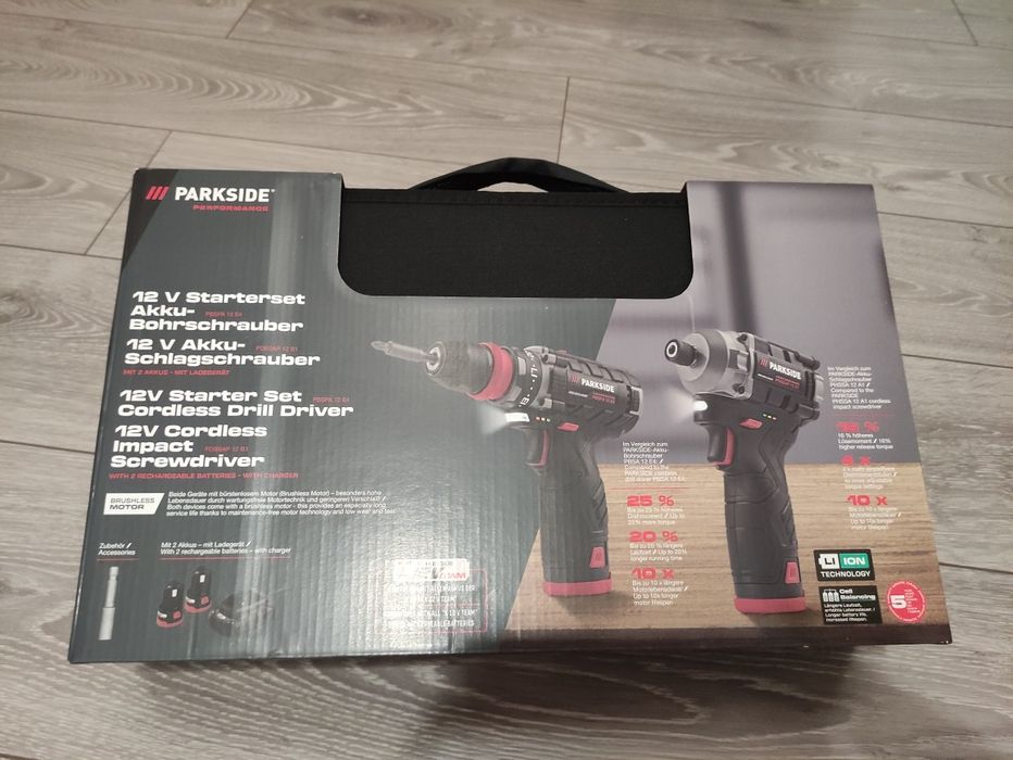 Set Parkside Performance bormasina impact + mandrina pe baterie de 12V