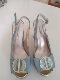 официални сини сатенени дамски обувки 27