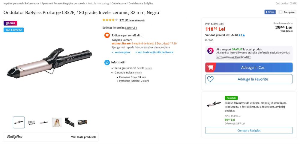 BaByliss C332E Ondulator 180 grade Placa de par Invelis ceramica 32mm